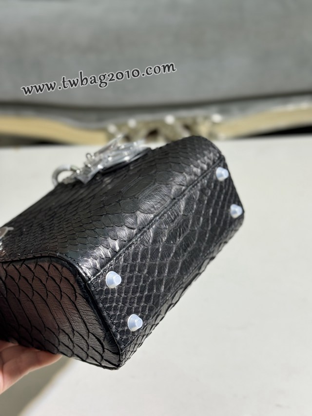 Dior专柜新款Lady女包迪奥高仿原单蟒蛇皮Ladymini三格戴妃手提单肩包 djfk1520